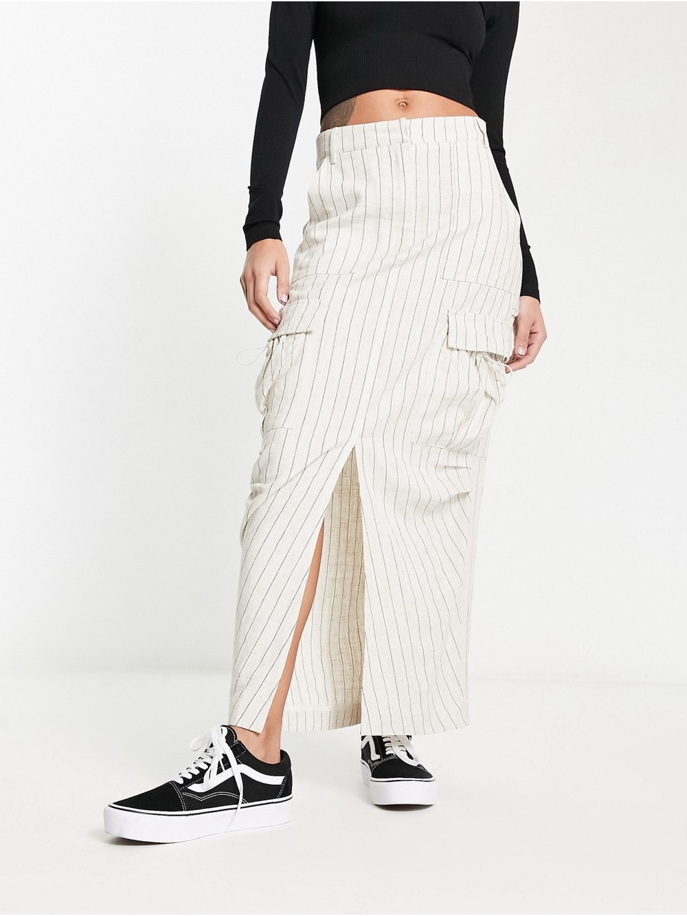 Jluxlabel- NWOT - Striped Cream Cargo Skirt - Size Small - Chic + Flattering